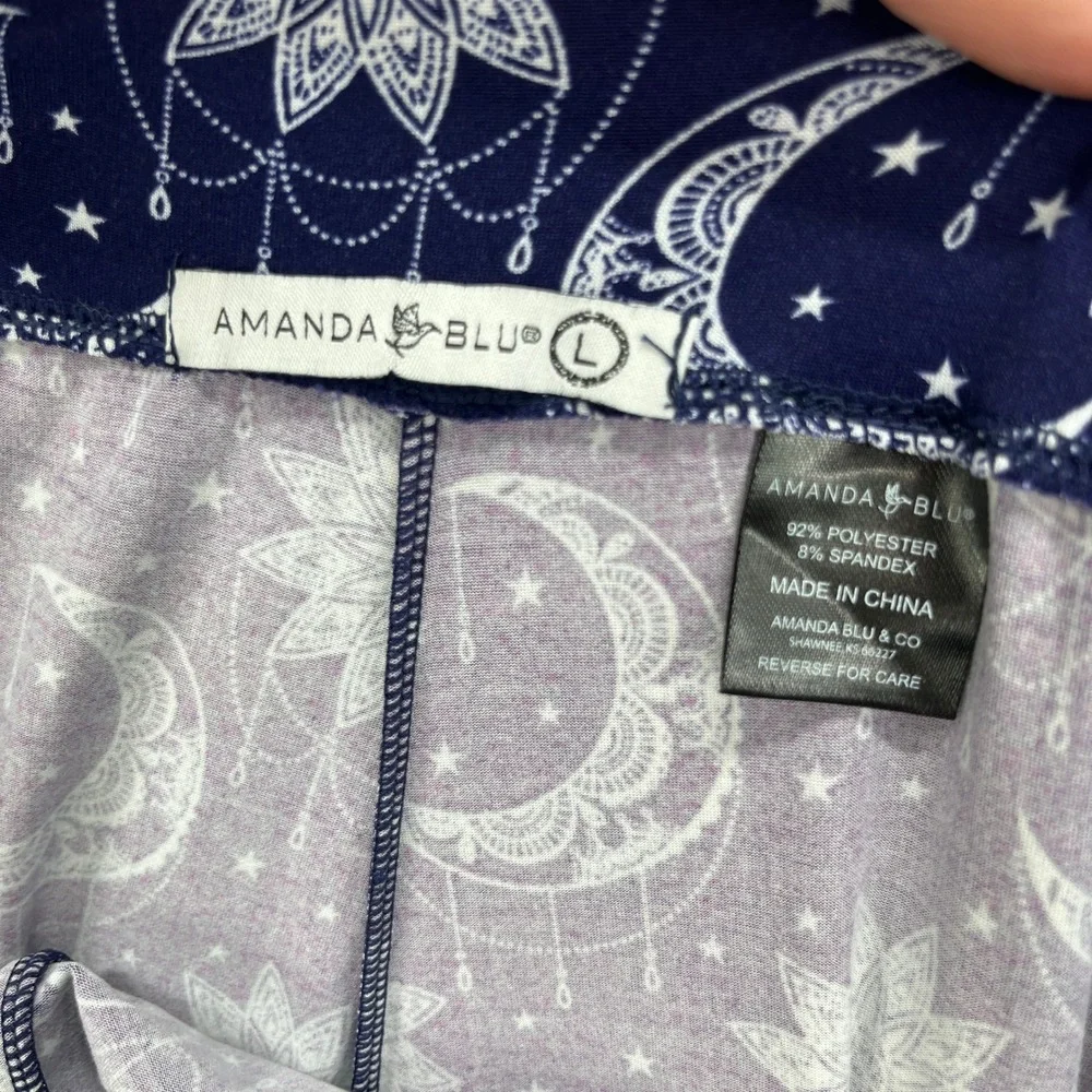 Amanda Blu Pajama Set Womens S/L Blue Moon Star Celestial Lounge Sleepwear PJs